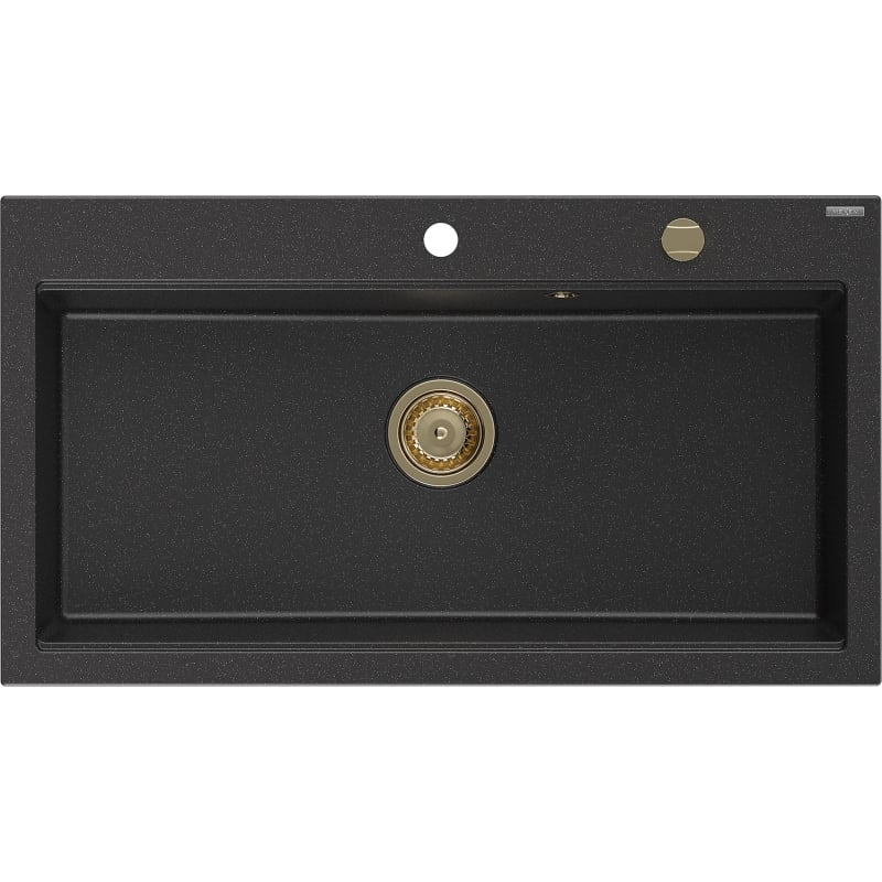 Mexen Slido Granitspüle 1-beckig 900 x 500 mm, schwarz/silber metallic, goldener Siphon - 6528901005-73-G
