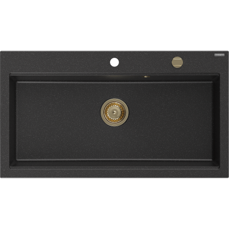 Mexen Slido Granitspüle 1-beckig 900 x 500 mm, schwarz/silber metallic, goldener Siphon - 6528901005-73-G