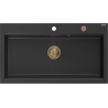 Mexen Slido Granitspüle 1-beckig 900 x 500 mm, schwarz/silber metallic, goldener Siphon - 6528901005-73-G