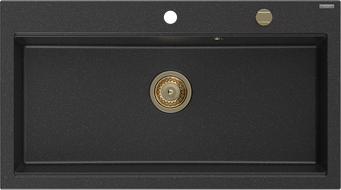 Mexen Slido Granitspüle 1-beckig 900 x 500 mm, schwarz/silber metallic, goldener Siphon - 6528901005-73-G