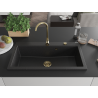 Mexen Slido Granitspüle 1-beckig 900 x 500 mm, schwarz/silber metallic, goldener Siphon - 6528901005-73-G