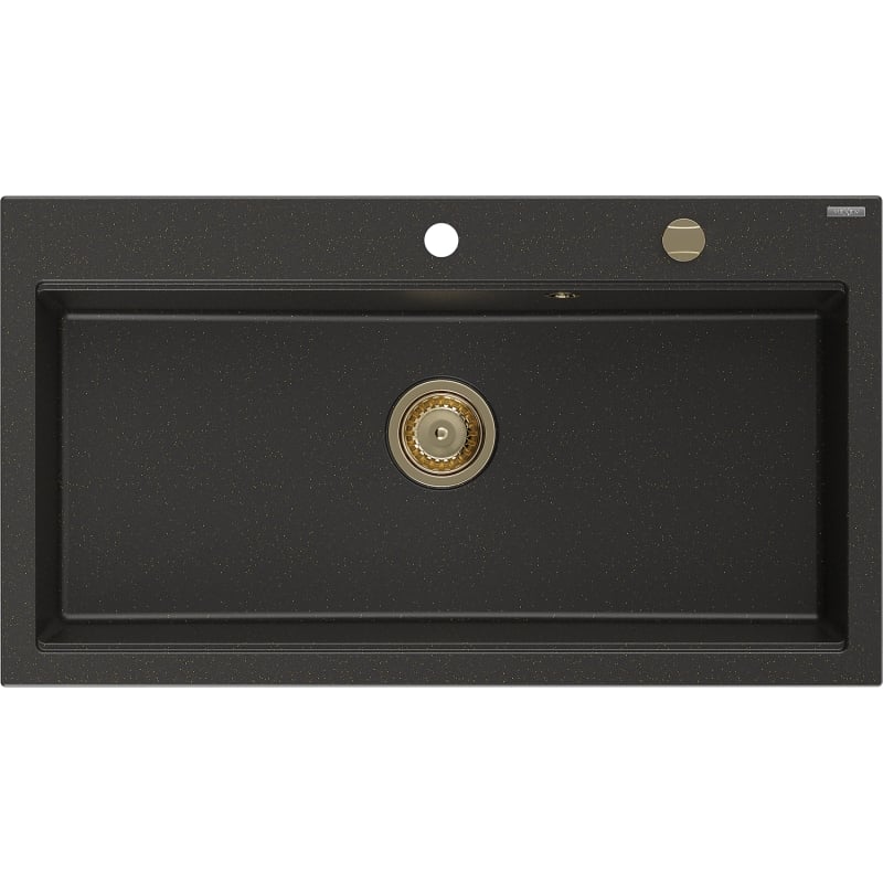 Mexen Slido Granitspüle 1-beckig 900 x 500 mm, schwarz/gold metallic, goldener Siphon - 6528901005-75-G