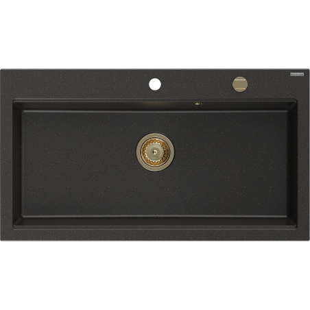 Mexen Slido Granitspüle 1-beckig 900 x 500 mm, schwarz/gold metallic, goldener Siphon - 6528901005-75-G