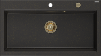 Mexen Slido Granitspüle 1-beckig 900 x 500 mm, schwarz/gold metallic, goldener Siphon - 6528901005-75-G