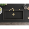 Mexen Slido Granitspüle 1-beckig 900 x 500 mm, schwarz/gold metallic, goldener Siphon - 6528901005-75-G