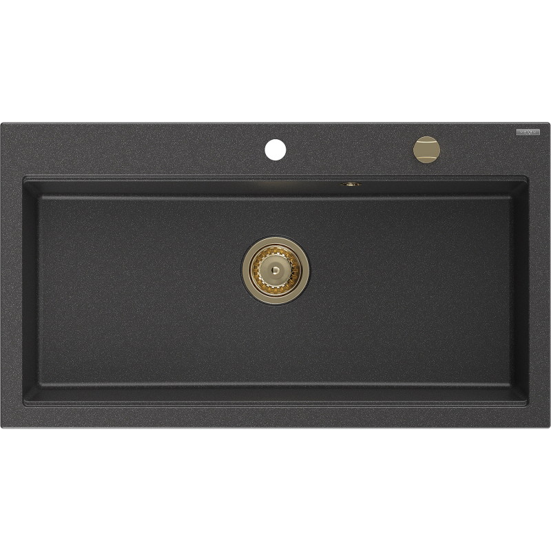 Mexen Slido Granitspüle 1-beckig 900 x 500 mm, schwarz gesprenkelt, Siphon gold - 6528901005-76-G