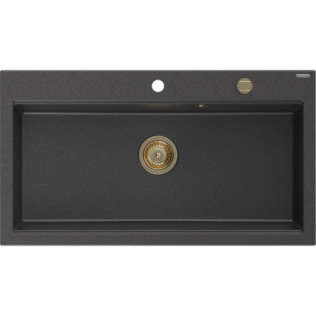 Mexen Slido Granitspüle 1-beckig 900 x 500 mm, schwarz gesprenkelt, Siphon gold - 6528901005-76-G