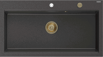 Mexen Slido Granitspüle 1-beckig 900 x 500 mm, schwarz gesprenkelt, Siphon gold - 6528901005-76-G