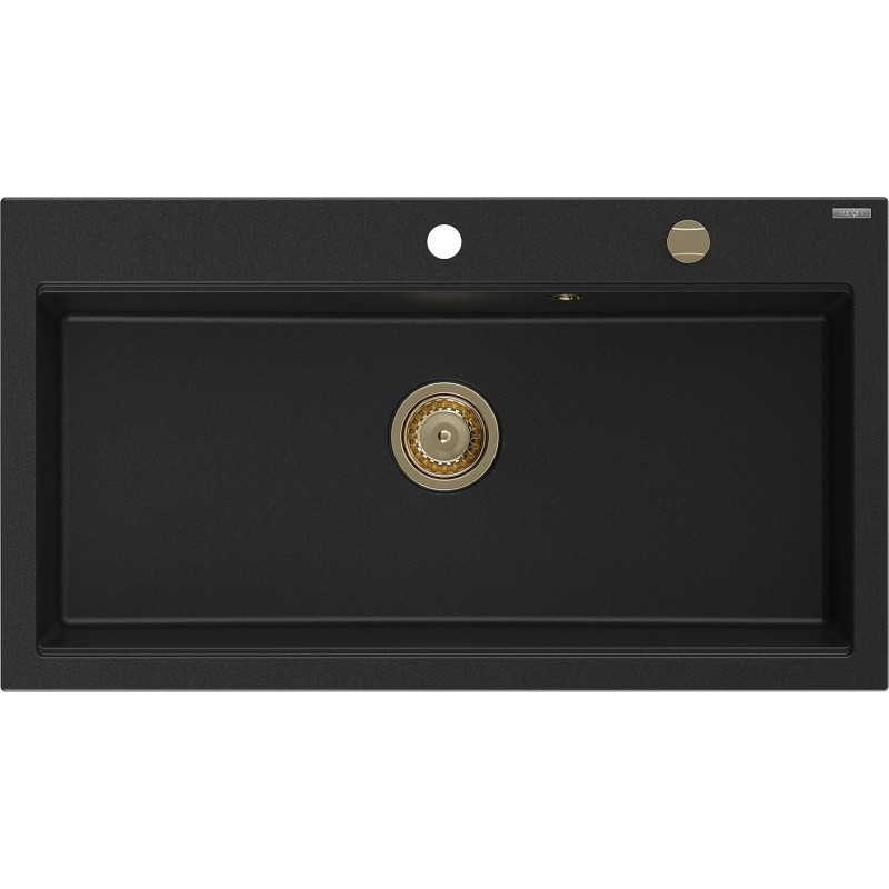 Mexen Slido Granitspüle 1-Becken 900 x 500 mm, schwarz, Siphon gold - 6528901005-77-G