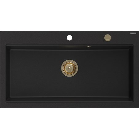 Mexen Slido Granitspüle 1-Becken 900 x 500 mm, schwarz, Siphon gold - 6528901005-77-G