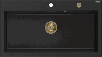 Mexen Slido Granitspüle 1-Becken 900 x 500 mm, schwarz, Siphon gold - 6528901005-77-G