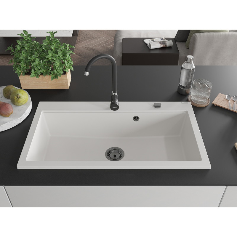 Mexen Slido Granitspüle 1-becken 900 x 500 mm, weiß, schwarzer Siphon - 6528901005-20-B