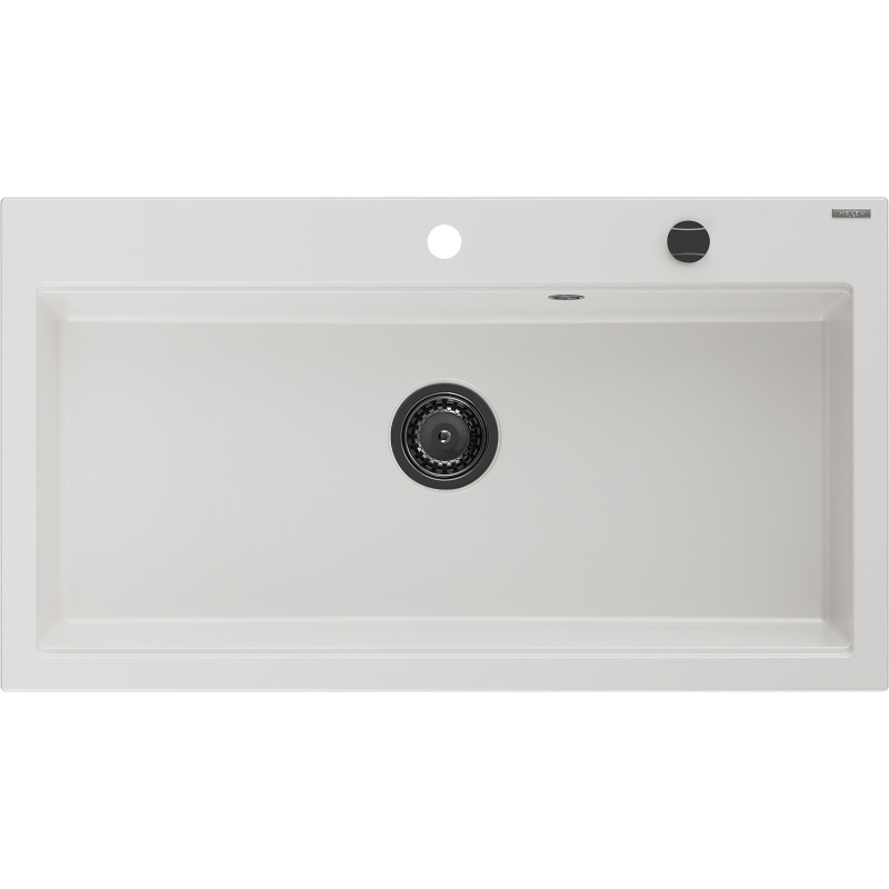 Mexen Slido Granitspüle 1-becken 900 x 500 mm, weiß, schwarzer Siphon - 6528901005-20-B