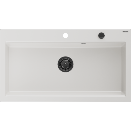 Mexen Slido Granitspüle 1-becken 900 x 500 mm, weiß, schwarzer Siphon - 6528901005-20-B