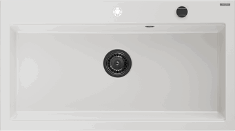 Mexen Slido Granitspüle 1-becken 900 x 500 mm, weiß, schwarzer Siphon - 6528901005-20-B