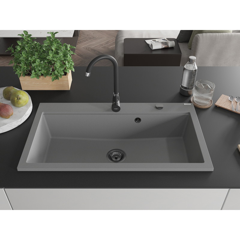 Mexen Slido Granitspüle 1-Kammer 900 x 500 mm, grau, schwarzer Siphon - 6528901005-71-B