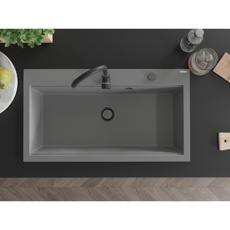 Mexen Slido Granitspüle 1-Kammer 900 x 500 mm, grau, schwarzer Siphon - 6528901005-71-B