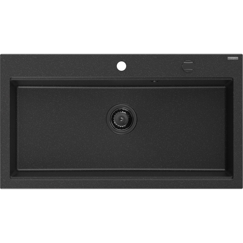Mexen Slido Granitspüle 1-beckig 900 x 500 mm, schwarz/silber metallic, schwarzer Siphon - 6528901005-73-B