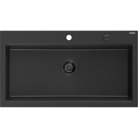 Mexen Slido Granitspüle 1-beckig 900 x 500 mm, schwarz/silber metallic, schwarzer Siphon - 6528901005-73-B