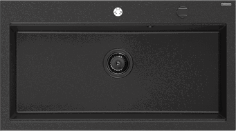 Mexen Slido Granitspüle 1-beckig 900 x 500 mm, schwarz/silber metallic, schwarzer Siphon - 6528901005-73-B