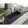 Mexen Slido Granitspüle 1-beckig 900 x 500 mm, schwarz/silber metallic, schwarzer Siphon - 6528901005-73-B