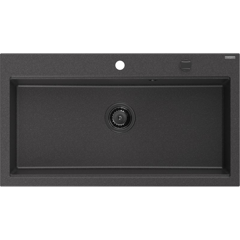 Mexen Slido Granitspüle 1-Kammer 900 x 500 mm, schwarz gesprenkelt, schwarzer Siphon - 6528901005-76-B