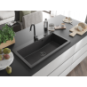 Mexen Slido Granitspüle 1-Kammer 900 x 500 mm, schwarz gesprenkelt, schwarzer Siphon - 6528901005-76-B