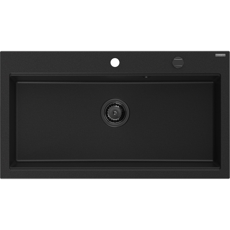 Mexen Slido Granitspüle 1-Becken 900 x 500 mm, schwarz, schwarzer Siphon - 6528901005-77-B