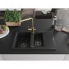 Mexen Gaspar Granitspüle 1,5-Becken mit Abtropffläche und Küchenarmatur Duero, schwarz - 6507-77-671600-50-B