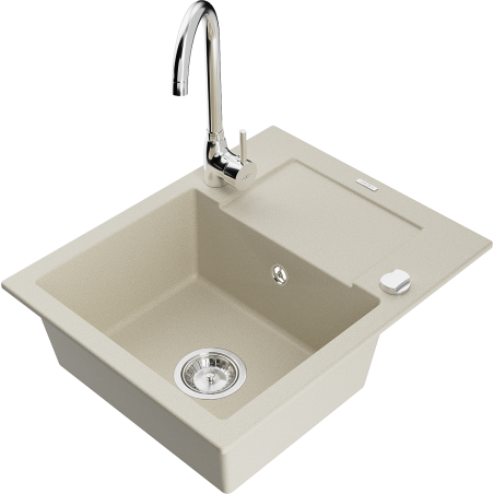 Mexen Enzo Granitspüle 1-Becken mit Abtropffläche und Küchenarmatur Telma, beige - 6506-69-670200-00