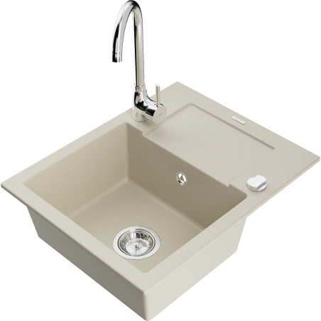Mexen Enzo Granitspüle 1-beckig mit Abtropffläche und Küchenarmatur Telma, beige - 6506-69-670200-00