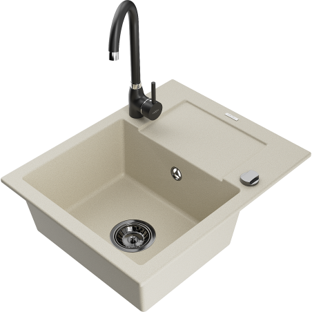 Mexen Enzo Granitspüle 1-becken mit Abtropffläche und Küchenarmatur Telma, beige - 6506-69-670200-70