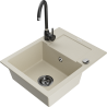 Mexen Enzo Granitspüle 1-becken mit Abtropffläche und Küchenarmatur Telma, beige - 6506-69-670200-70