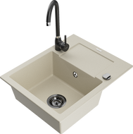 Mexen Enzo Granitspüle 1-becken mit Abtropffläche und Küchenarmatur Telma, beige - 6506-69-670200-70