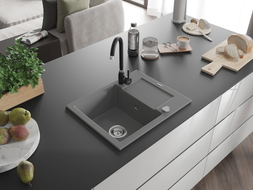 Mexen Enzo 1-Kammer Granitspüle mit Abtropffläche und Küchenarmatur Telma, grau - 6506-71-670200-70