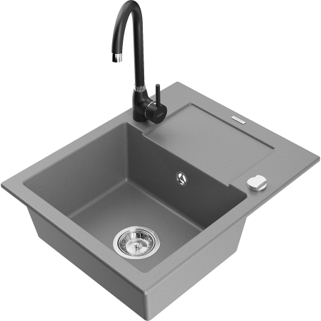 Mexen Enzo 1-Kammer Granitspüle mit Abtropffläche und Küchenarmatur Telma, grau - 6506-71-670200-70
