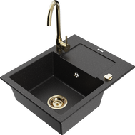 Mexen Enzo Granitspüle 1-Becken mit Abtropffläche und Küchenarmatur Telma, schwarz/silber - 6506-73-670200-50