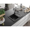 Mexen Enzo Granitspüle 1-Becken mit Abtropffläche und Küchenarmatur Telma, schwarz/silber - 6506-73-670200-70-B