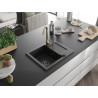 Mexen Enzo Granitspüle 1-becken mit Abtropfbecken und Küchenarmatur Telma, schwarz - 6506-77-670200-50-B