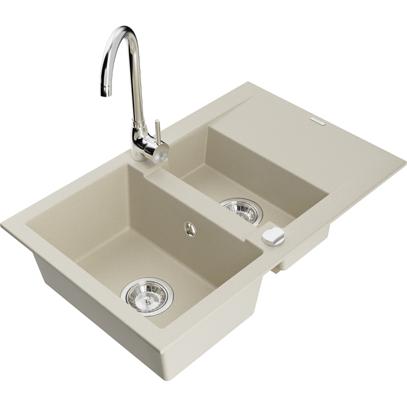 Mexen Gaspar 1,5-Becken-Granitspüle mit Abtropffläche und Mischbatterie Telma, Beige - 6507-69-670200-00