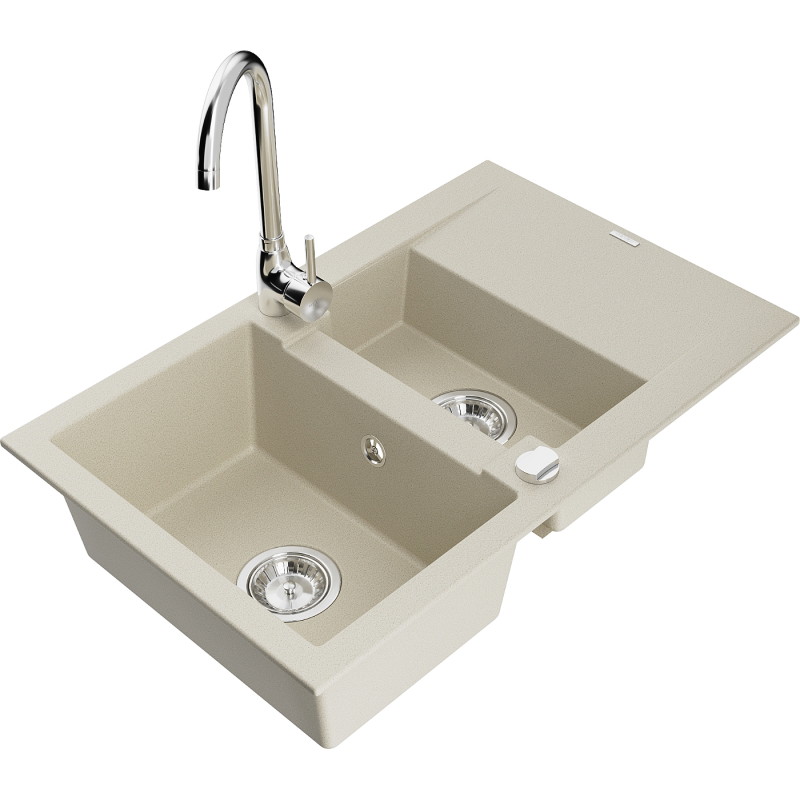 Mexen Gaspar 1,5-Kammer-Granitsiegel mit Abtropfbrett und Küchenarmatur Telma, beige - 6507-69-670200-00