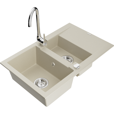 Mexen Gaspar Granitspüle 1,5-fach mit Abtropffläche und Küchenarmatur Telma, beige - 6507-69-670200-00