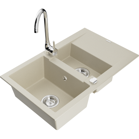Mexen Gaspar Granitspüle 1,5-Kammer mit Abtropffläche und Küchenarmatur Telma, beige - 6507-69-670200-00