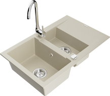 Mexen Gaspar Granitspüle 1,5-Kammer mit Abtropffläche und Küchenarmatur Telma, beige - 6507-69-670200-00