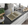 Mexen Gaspar Granitspüle 1,5-Becken mit Abtropffläche und Küchenarmatur Telma, beige - 6507-69-670200-50