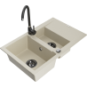 Mexen Gaspar Granitspülbecken 1,5-fach mit Abtropffläche und Küchenarmatur Telma, beige - 6507-69-670200-70