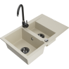 Mexen Gaspar Granitspüle 1,5 Kammern mit Abtropffläche und Küchenarmatur Telma, beige - 6507-69-670200-70