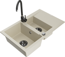 Mexen Gaspar Granitspüle 1,5 Kammern mit Abtropffläche und Küchenarmatur Telma, beige - 6507-69-670200-70