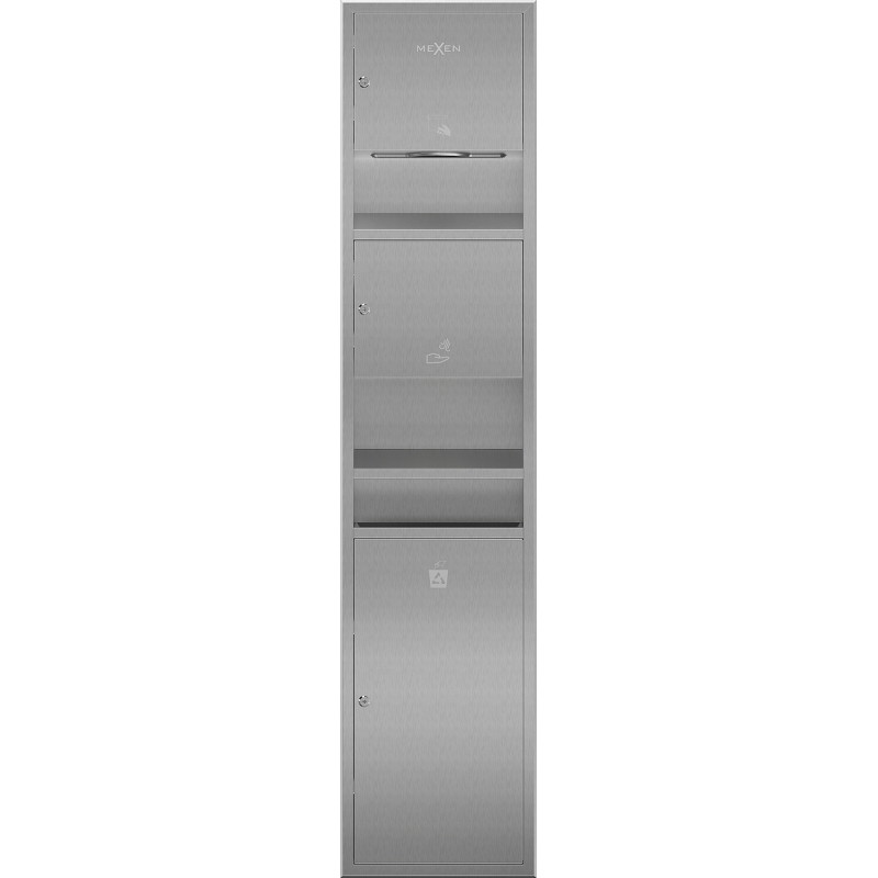 Mexen Linox Wandeingelassener Papierhandtuchspender mit Händetrockner und Mülleimer, Inox - 70K001-01