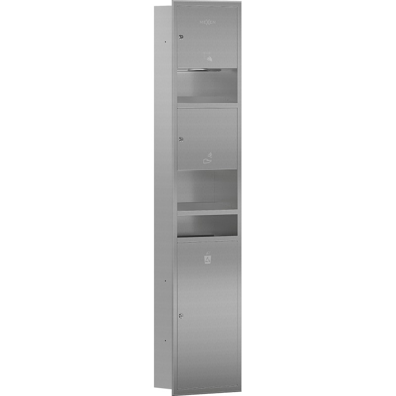 Mexen Linox Wandeingelassener Papierhandtuchspender mit Händetrockner und Mülleimer, Inox - 70K001-01